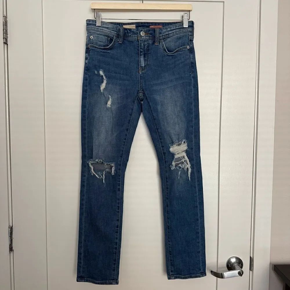 Pilcro Anthropologie Jeans Womens 26 Blue Slim Boyfriend Crop Distressed Denim